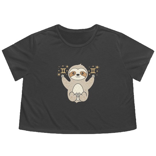 Gemini Zodiac Sloth Embracing Duality Magic Flowy Cropped Tees