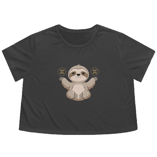 Adorable Gemini Zodiac Sloth Embraces Gemini Charm Flowy Cropped Tees