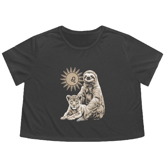 Leo Zodiac Sloth Embracing the Lion Spirit Flowy Cropped Tees