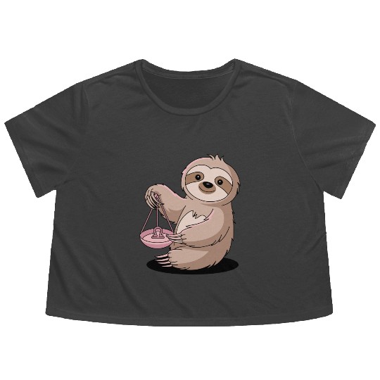 Charming Libra Zodiac Sloth With Balance Flowy Cropped Tees