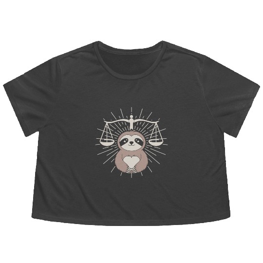 Charming Libra Zodiac Sloth Embrace Flowy Cropped Tees