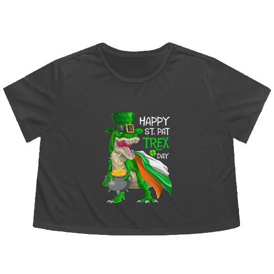 Dinosaur St Patricks Day Happy St Pat Trex T rex Flowy Cropped Tees