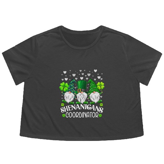 Shenanigans Coordinator St. Patricks Day Gnomes Flowy Cropped Tees