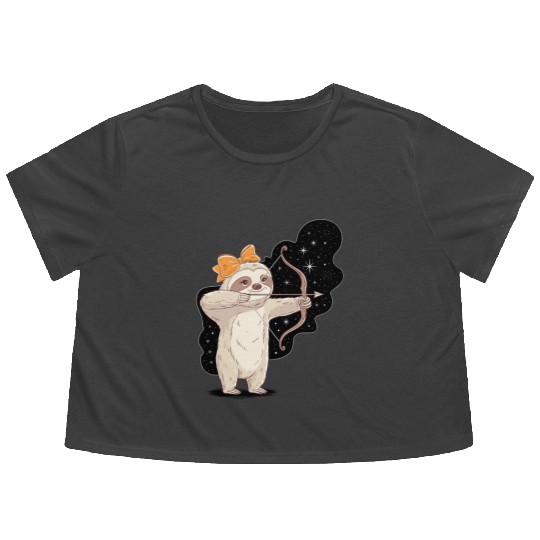 Sagittarius Zodiac Sloth Bow and Stars Flowy Cropped Tees