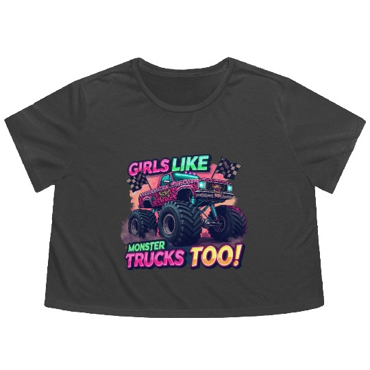 Girls Love Monster Trucks Design Flowy Cropped Tees