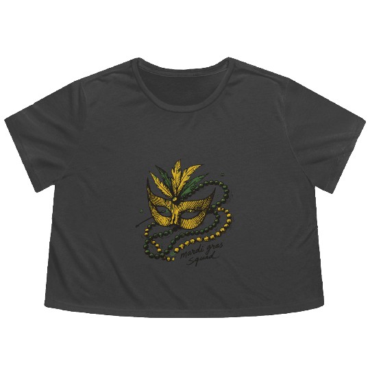 Mardi Gras Squad Mask Beads Festive Spirit Flowy Cropped Tees