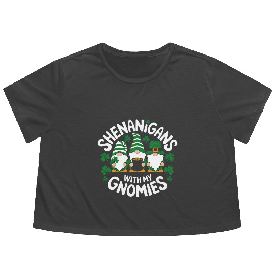 Shenanigans with My Gnomies Funny Saint Patrick's Flowy Cropped Tees