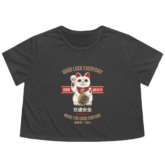 Maneki-neko (Lucky Cat) Flowy Cropped Tees