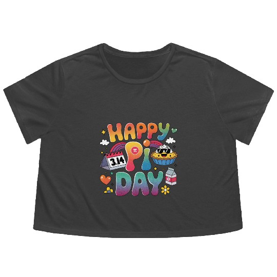 Happy Pi Day Retro and Colorful Math Flowy Cropped Tees