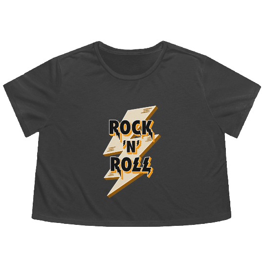 Rock'N'Roll Sign With Lightning Bolt Flowy Cropped Tees