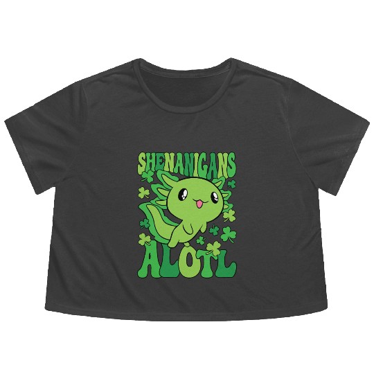 Axolotl St. Patrick's Day Shenanigans Alotl Flowy Cropped Tees