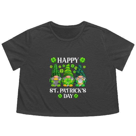 Happy St. Patrick's Day Gnomes Shenanigans Irish Flowy Cropped Tees