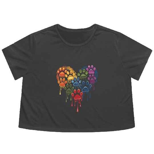 Colorful Paws Heart for Dog Lovers and Owners Flowy Cropped Tees