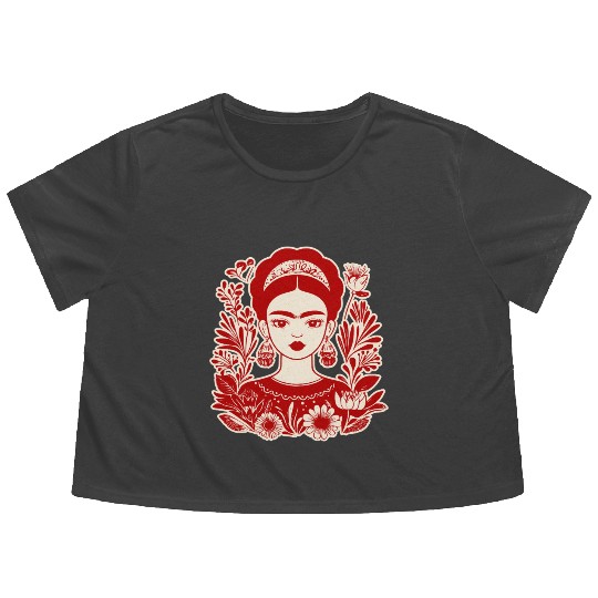 Frida Kahlo Illustration Feminist Art Flowy Cropped Tees