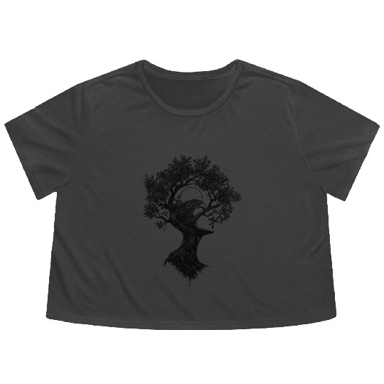 Boho Tree Woman Nature Abstract Graphic Mystical Flowy Cropped Tees