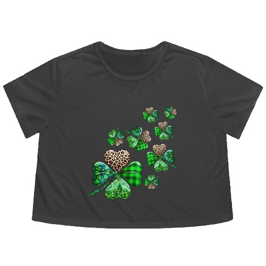 St. Patrick's Day Shamrock Irish Leopard Flowy Cropped Tees