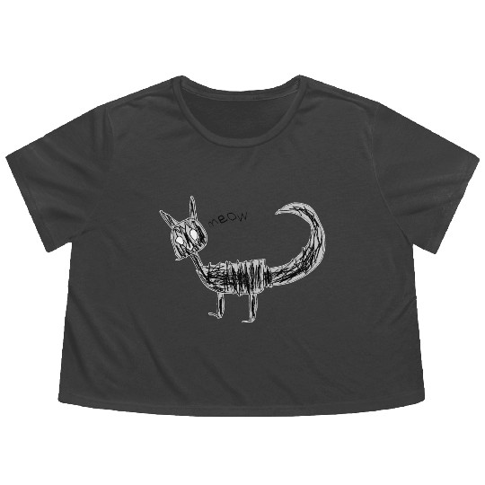 Ares Black Cat Flowy Cropped Tees