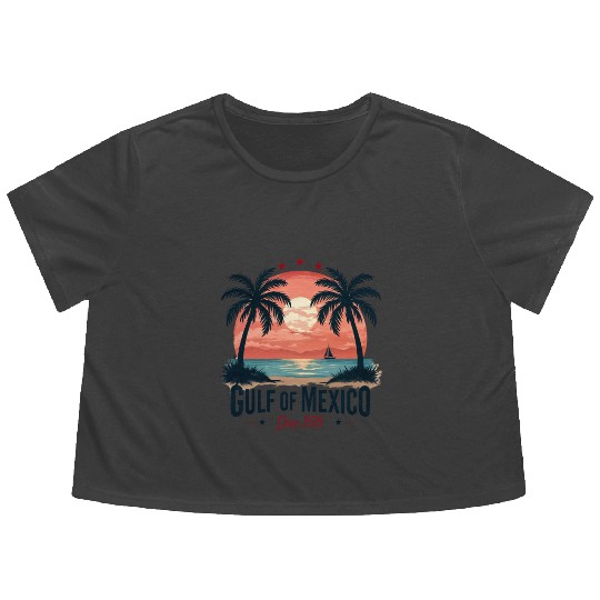 Mexico Beach Vintage Sunset Tropical Vibes Flowy Cropped Tees
