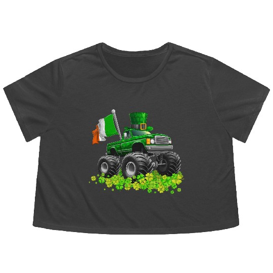 St Patricks Day Toddler Lucky Monster Truck Flowy Cropped Tees