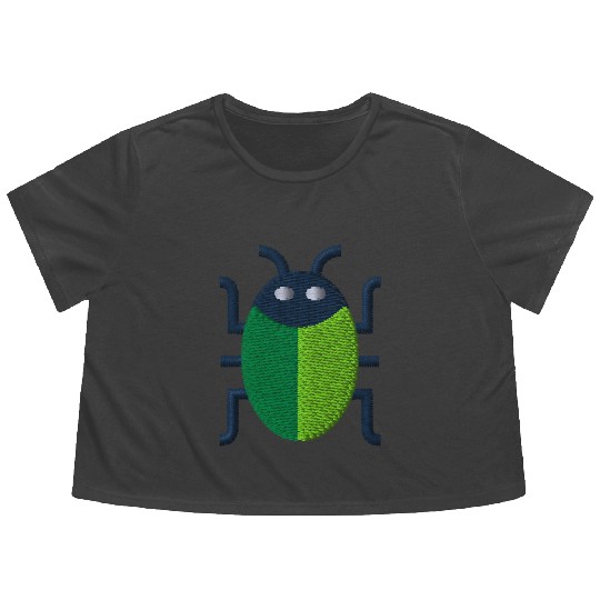 Green bug embroidered Flowy Cropped Tees