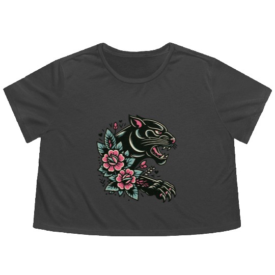 Black Panther Flash Tattoo Flowy Cropped Tees