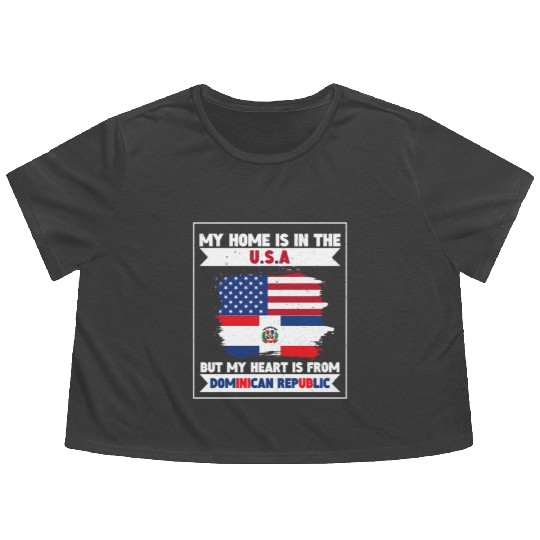 My Home The USA Heart From Dominican Republic US Flowy Cropped Tees