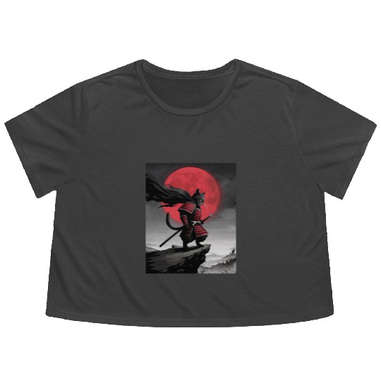 Japanese Cat Samurai Cat Flowy Cropped Tees
