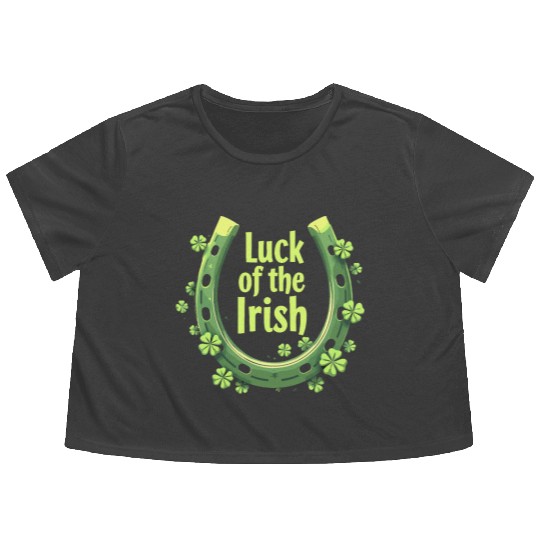 Luck of the Irish Horseshoe Design Flowy Cropped Tees