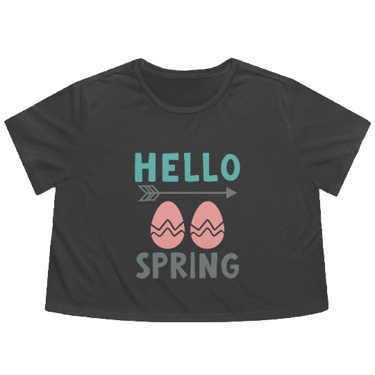 Hello Spring - Spring Design with Easter Eggs Flowy Cropped Tees