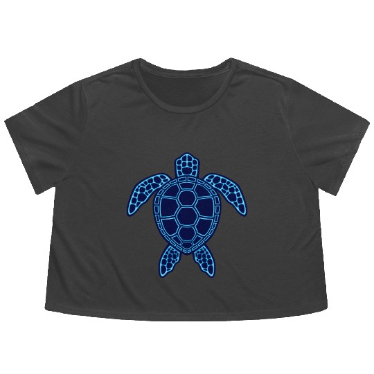 Blue Neon Lava Sea Turtle Design Flowy Cropped Tees