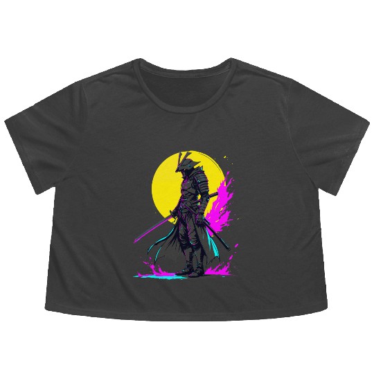Cyberpunk Samurai Warrior Neon Art Design Flowy Cropped Tees