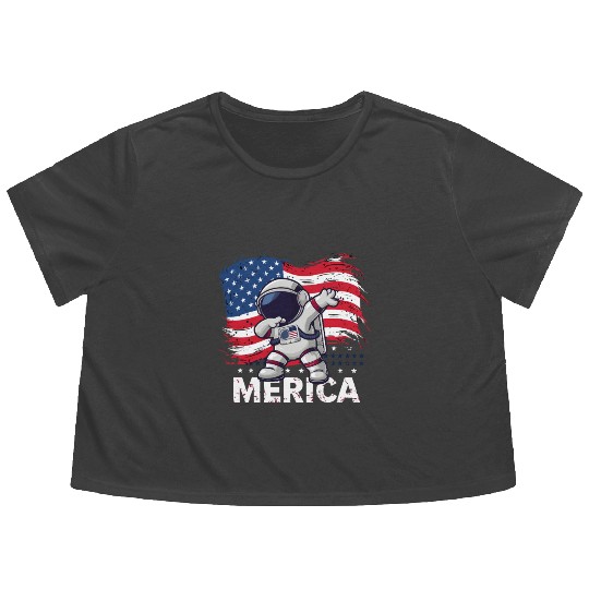 Merica Astronaut Adventure Dab with American Flag Flowy Cropped Tees