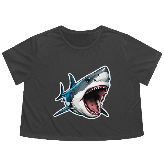 Big White Shark Attack Flowy Cropped Tees