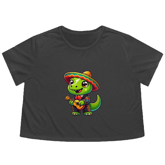Dino Mariachi Cinco de Mayo Guitar Flowy Cropped Tees