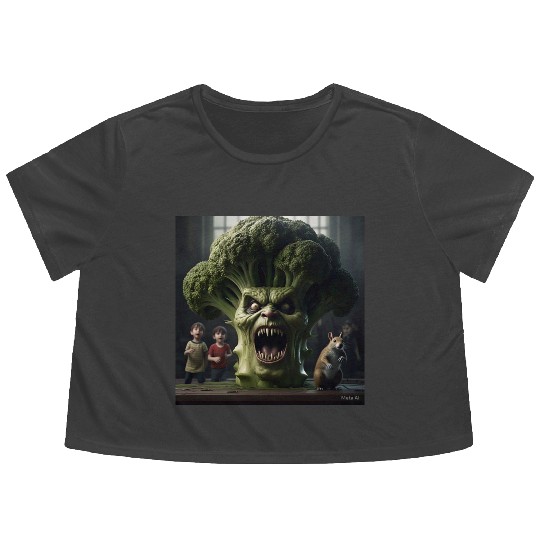 a hyper realistic cinematicmean broccoli. Flowy Cropped Tees