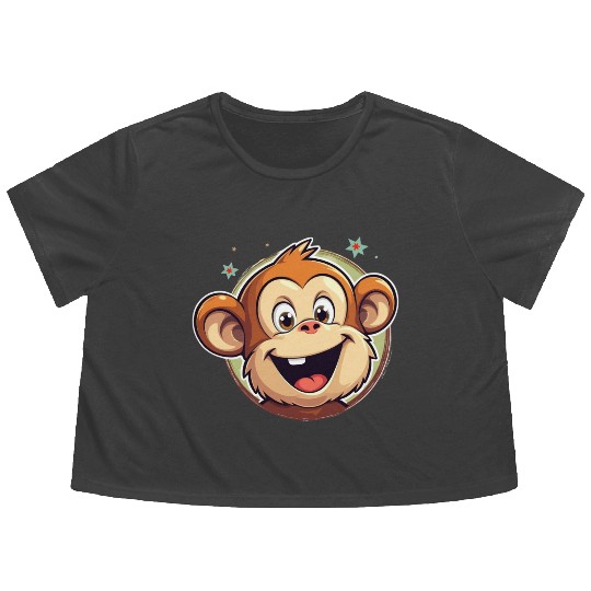 Cute Cartoon Monkey Face Flowy Cropped Tees