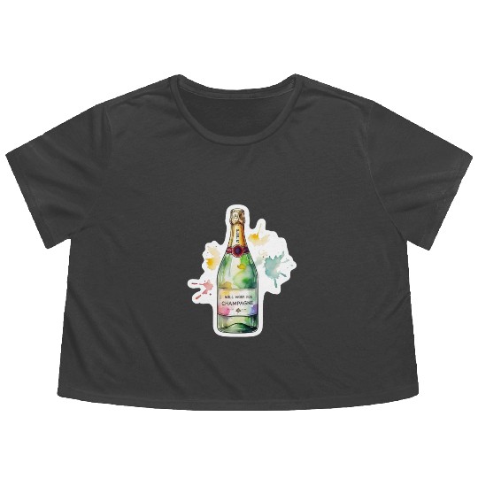 Funny Will Work For Champagne Bubbly Wedding Bride Flowy Cropped Tees