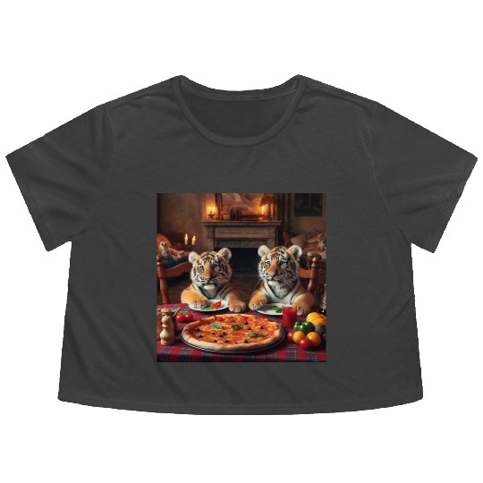 Tiger Cubs eating pizza Flowy Cropped Tees