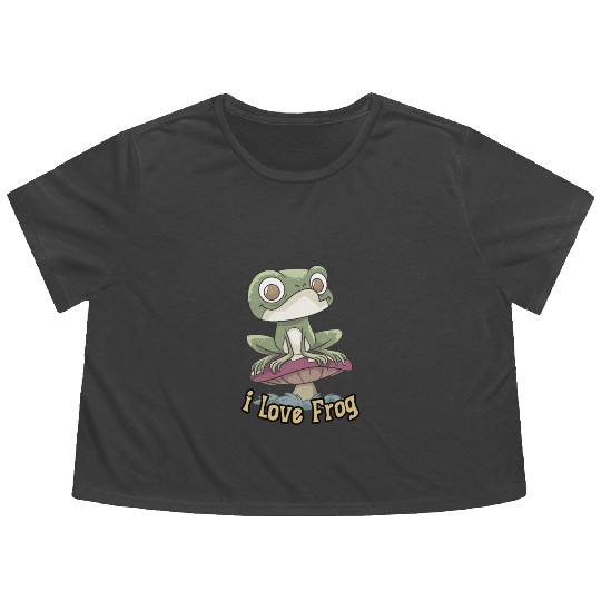 i love frog Flowy Cropped Tees