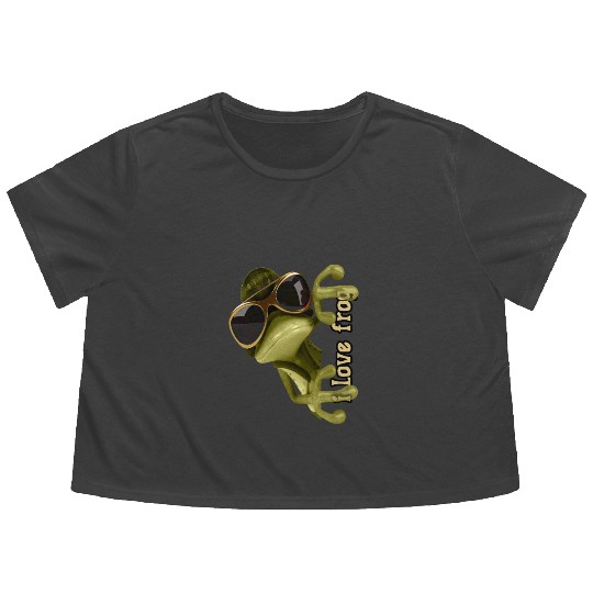 i love frog funny frog design Flowy Cropped Tees