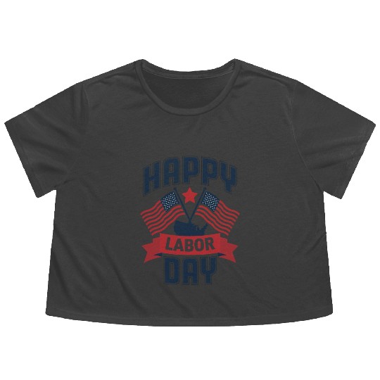 Happy Labor Day For Women USA Flag Flowy Cropped Tees