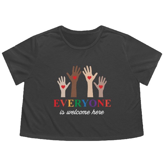 Everyone Is Welcome Here Idaho Teacher Flowy Cropped Tees