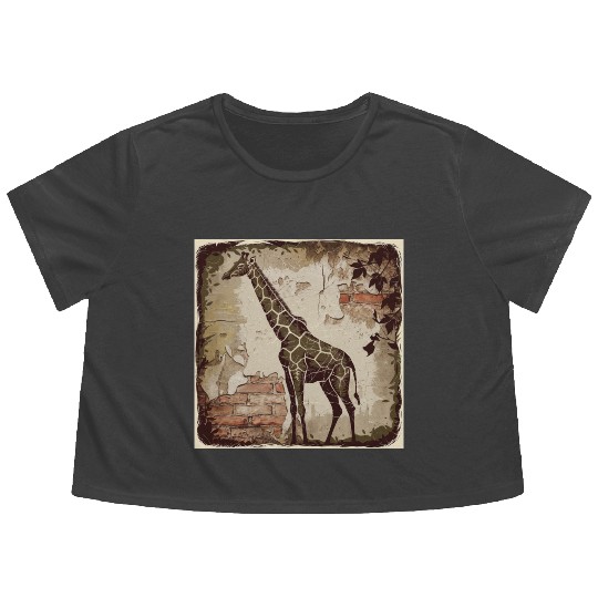 Stylized giraffe Flowy Cropped Tees