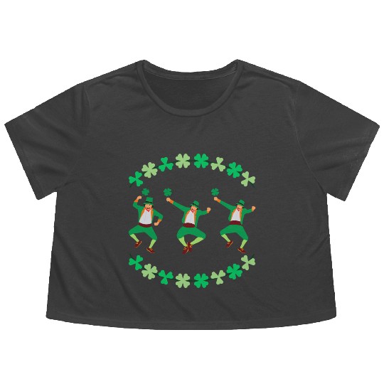 Dancing Leprechauns St Patrick's Day Flowy Cropped Tees