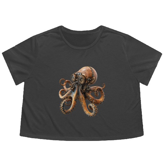 Steampunk Octopus, Steampunk Sci-Fi Flowy Cropped Tees