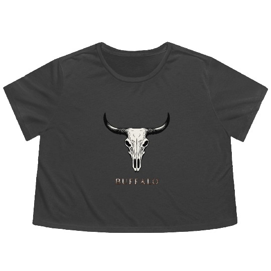 Buffalo Skull Art Flowy Cropped Tees
