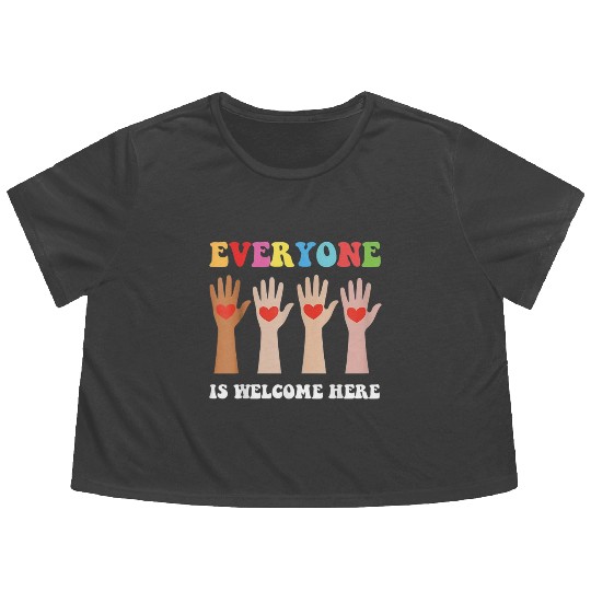 Everyone Is Welcome Here Idaho Teacher Flowy Cropped Tees