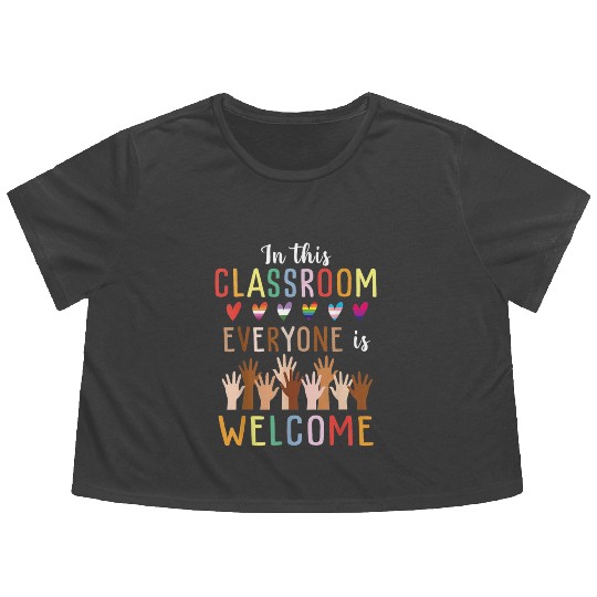 Everyone Is Welcome Here Idaho Teacher Flowy Cropped Tees