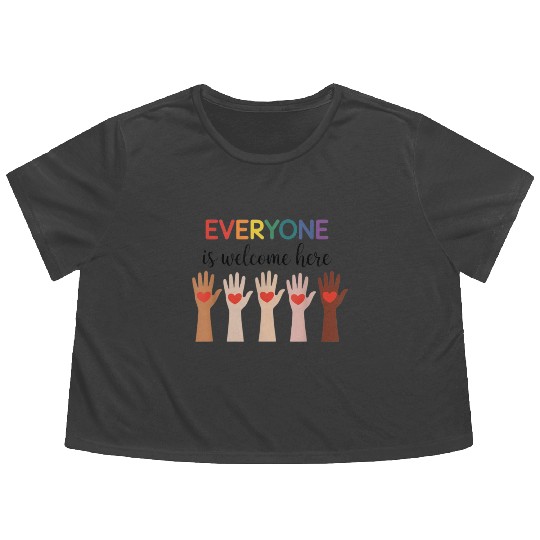 Everyone Is Welcome Here Idaho Teacher Flowy Cropped Tees