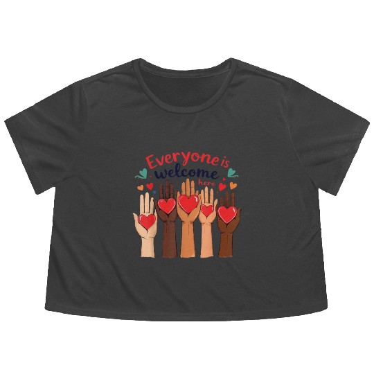 Everyone Is Welcome Here Idaho Teacher Flowy Cropped Tees